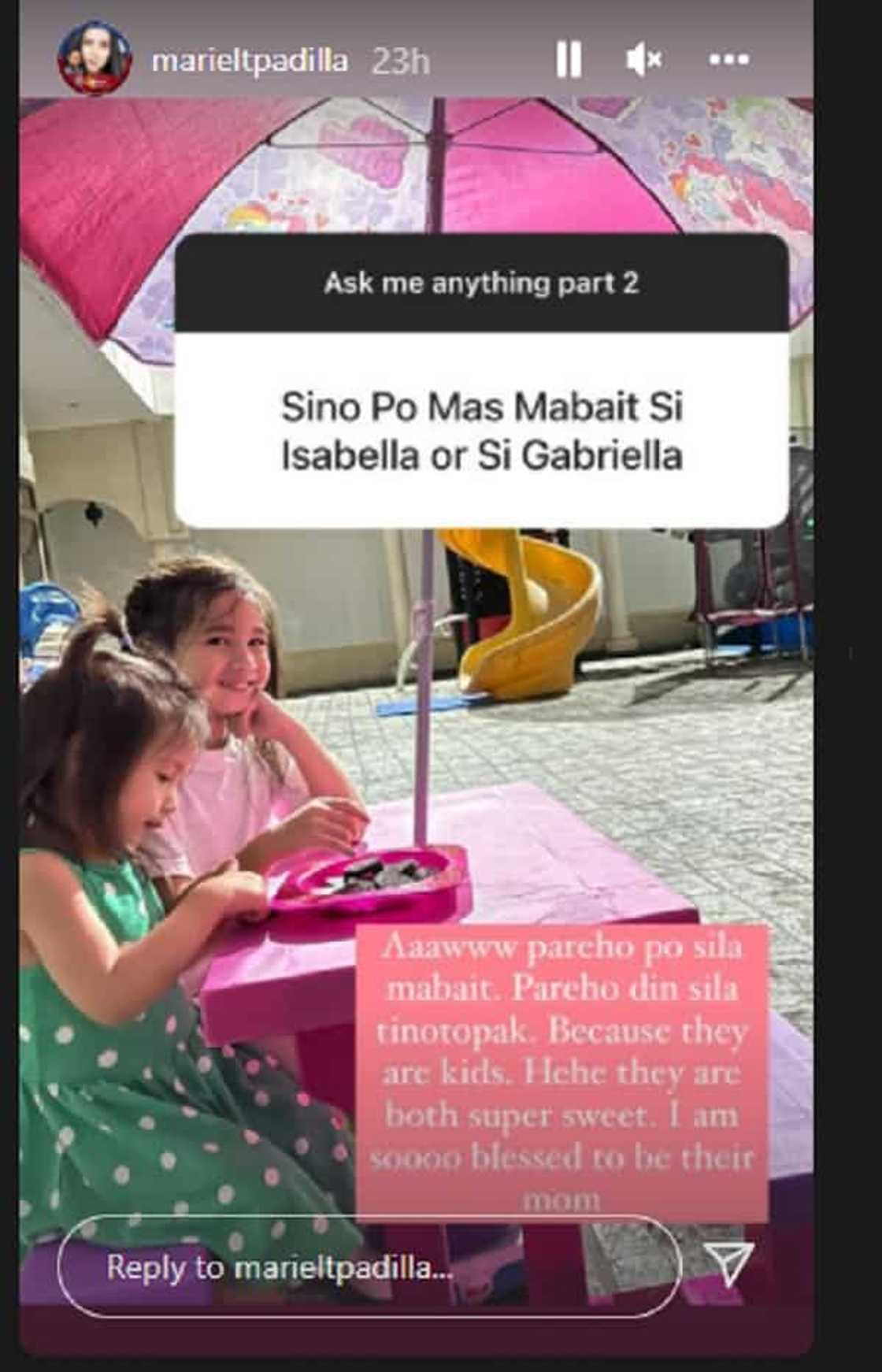 Mariel Padilla on her children: “parehong mabait at tinotopak cause they’re kids” Mariel Padilla on her children: “parehong mabait at tinotopak cause they’re kids”