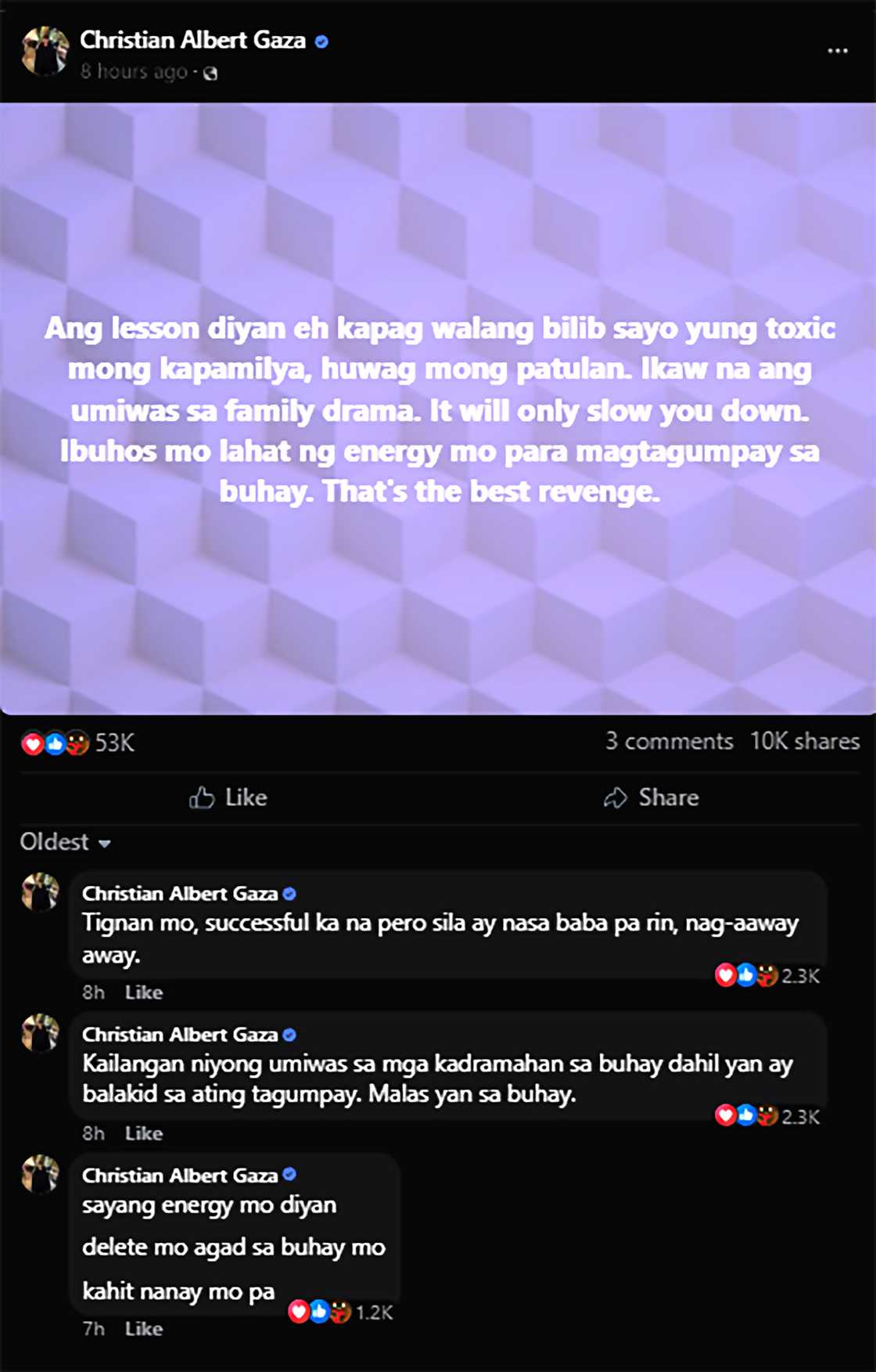 Xian Gaza, may pa-reminder sa lahat na may mga toxic na kapamilya