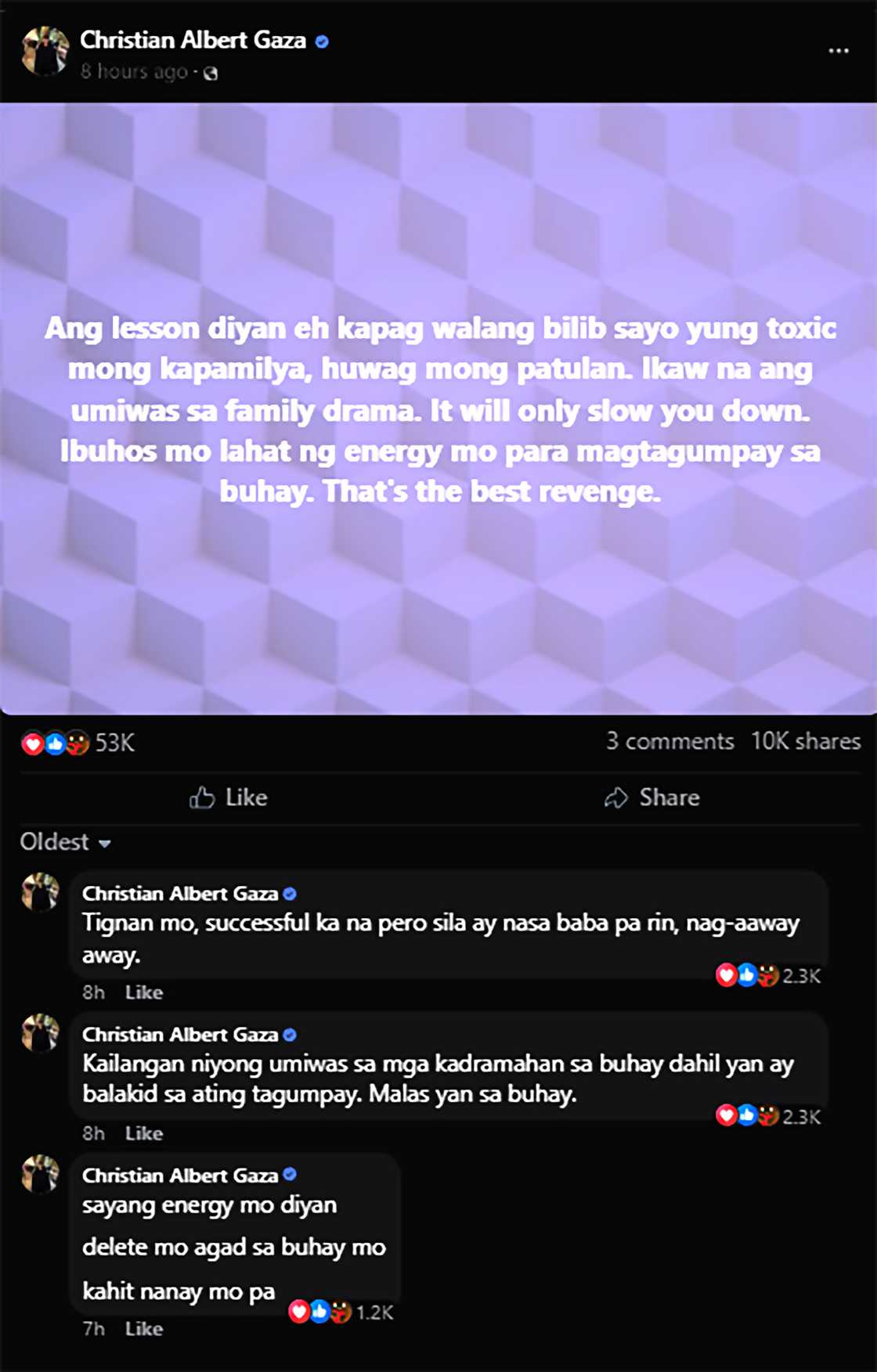 Xian Gaza, may pa-reminder sa lahat na may mga toxic na kapamilya Xian Gaza, may pa-reminder sa lahat na may mga toxic na kapamilya