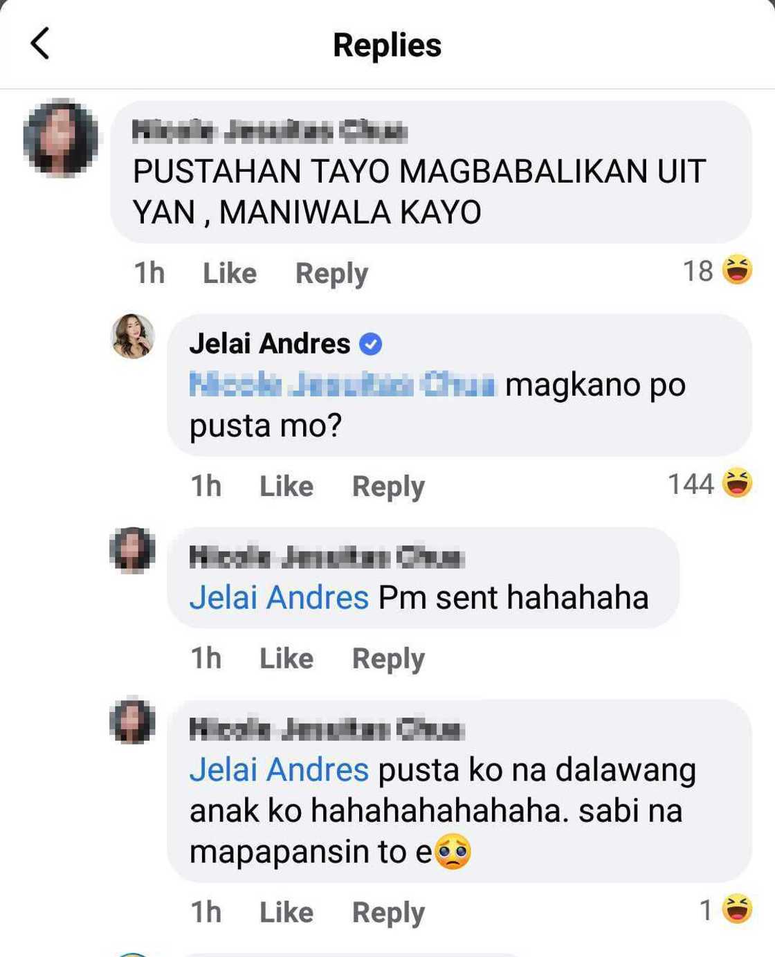 Jelai Andres, hindi pinalambas ang netizen na naghamon ng pustahan Jelai Andres, hindi pinalambas ang netizen na naghamon ng pustahan