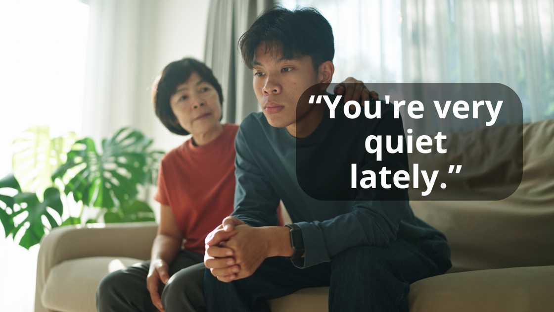 A mother talking to her son A mother talking to her son