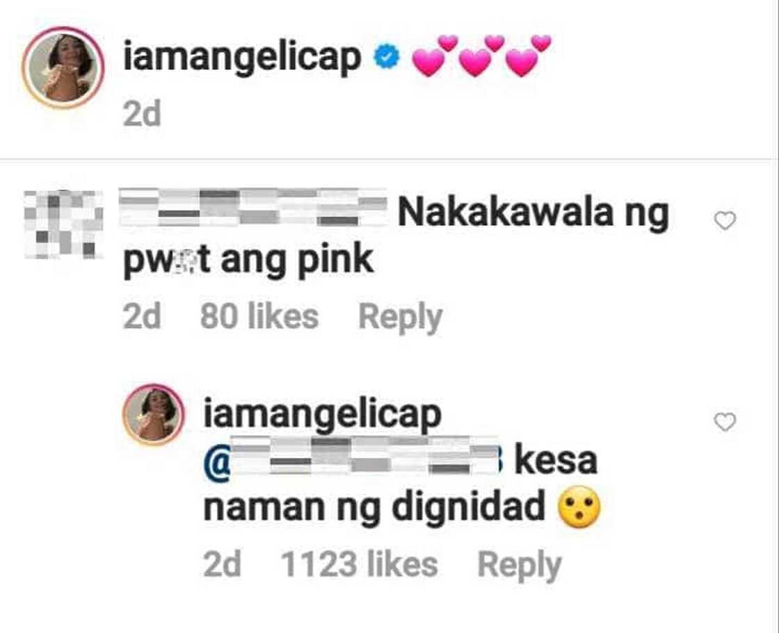 Angelica Panganiban hits back at basher's body-shaming remark on photo of her wearing pink Angelica Panganiban hits back at basher's body-shaming remark on photo of her wearing pink