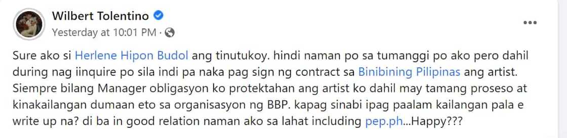 Wilbert Tolentino, pumalag sa blind item na umano'y si Herlene Budol ang tinutukoy Wilbert Tolentino, pumalag sa blind item na umano'y si Herlene Budol ang tinutukoy