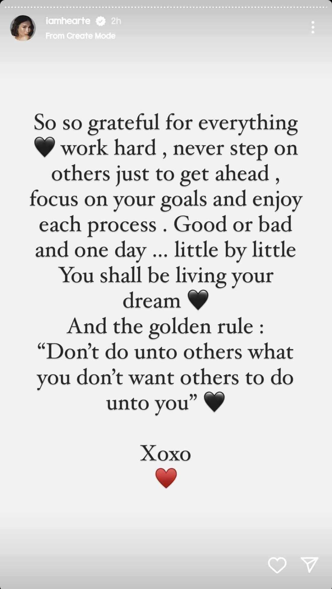 Heart Evangelista pens message: "Never step on others just to get ahead" Heart Evangelista pens message: "Never step on others just to get ahead"