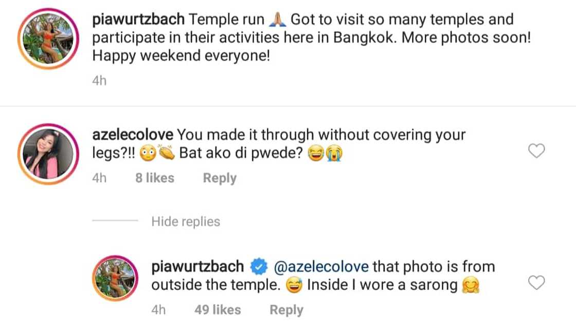 Pia Wurtzbach, sinagot ang mga netizens na pumuna sa kanyang suot sa Bangkok temple