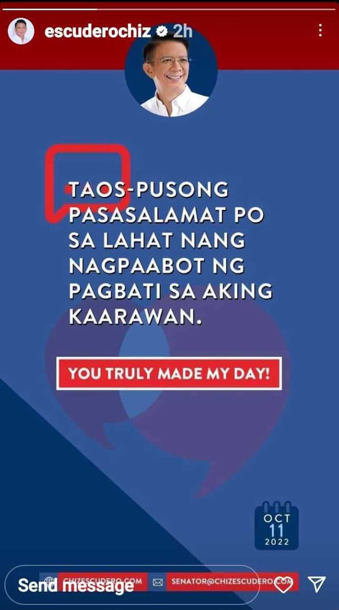 Chiz Escudero, taos-pusong nagpasalamat sa mga bumati sa kanyang birthday