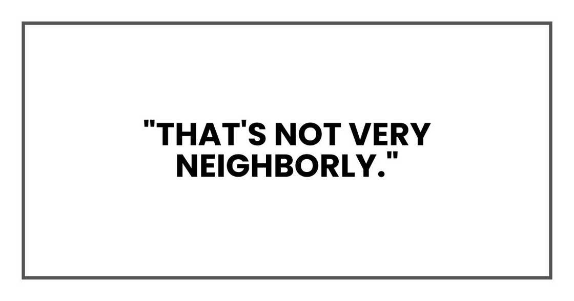 "That's not very neighborly." "That's not very neighborly."
