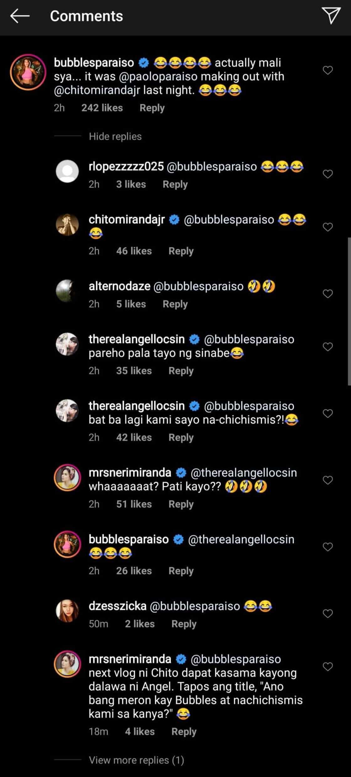 Chito Miranda, Bubbles Paraiso, & Angel Locsin react to Neri's "making out" post Chito Miranda, Bubbles Paraiso, & Angel Locsin react to Neri's "making out" post