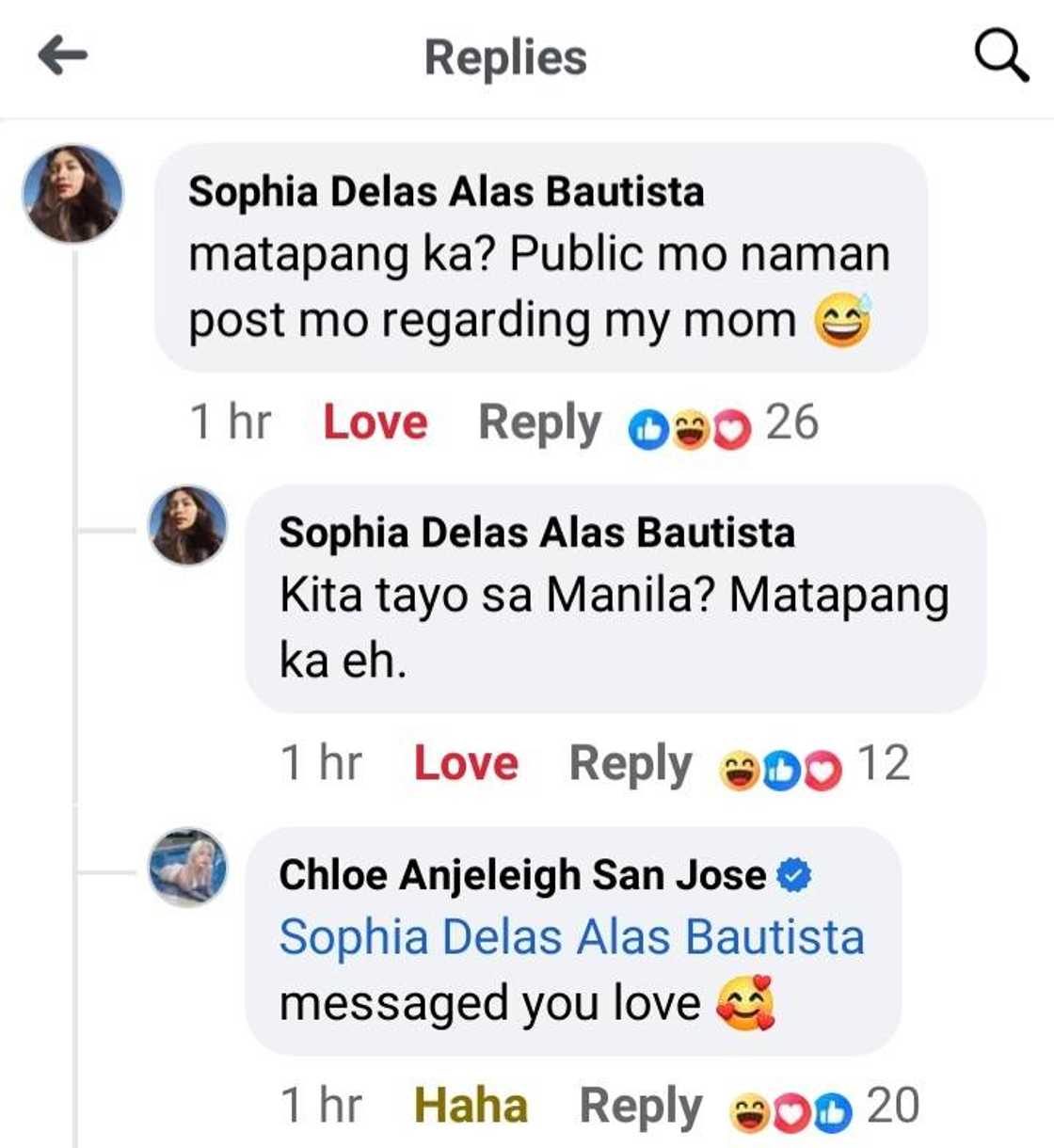 Chloe San Jose, sumagot matapos hamunin ng anak ni Ai-ai Delas Alas