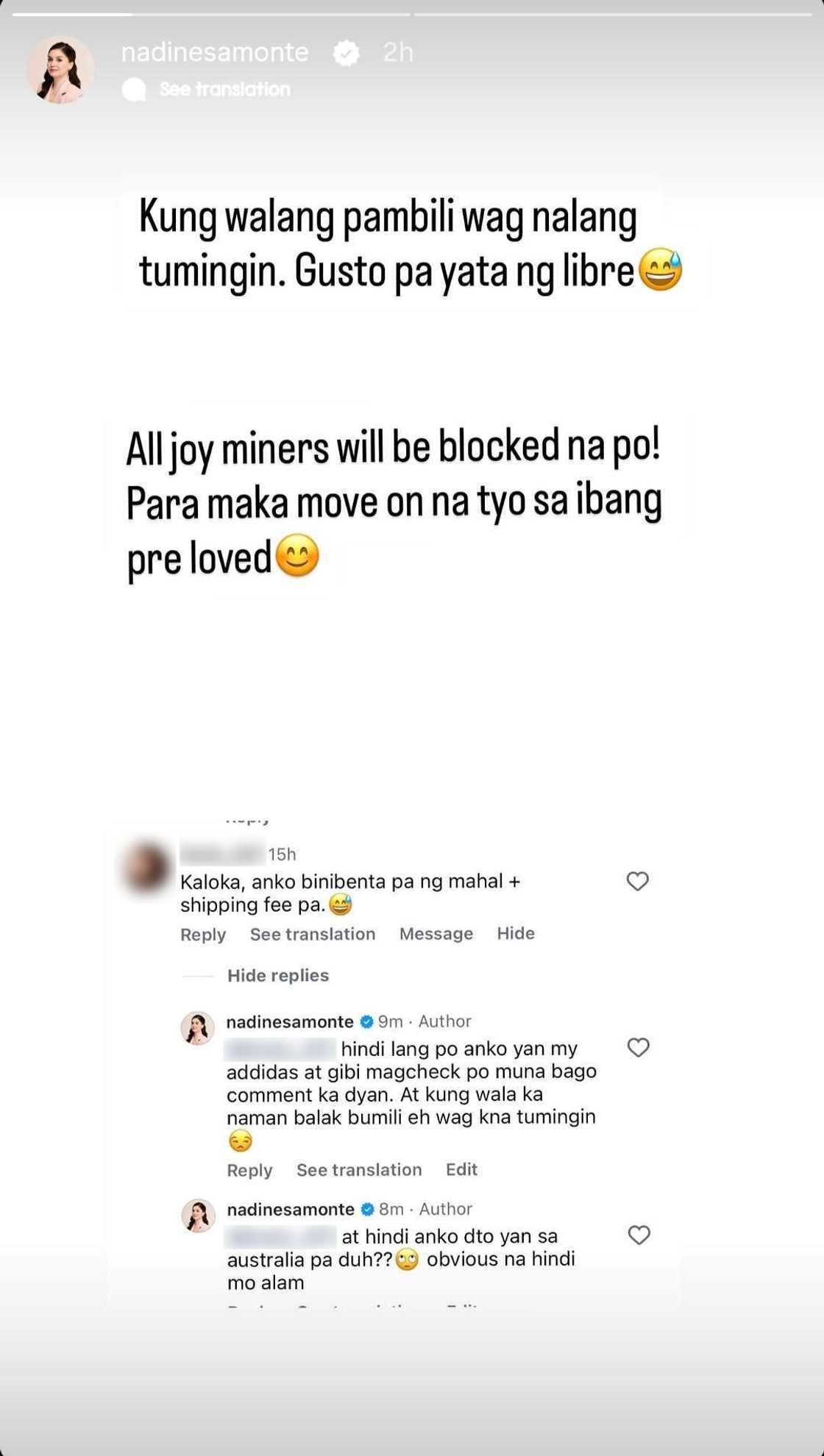 "Gusto po yata ng libre": Nadine Samonte, pumalag sa mga pumuna sa kanyang pre-loved goods "Gusto po yata ng libre": Nadine Samonte, pumalag sa mga pumuna sa kanyang pre-loved goods