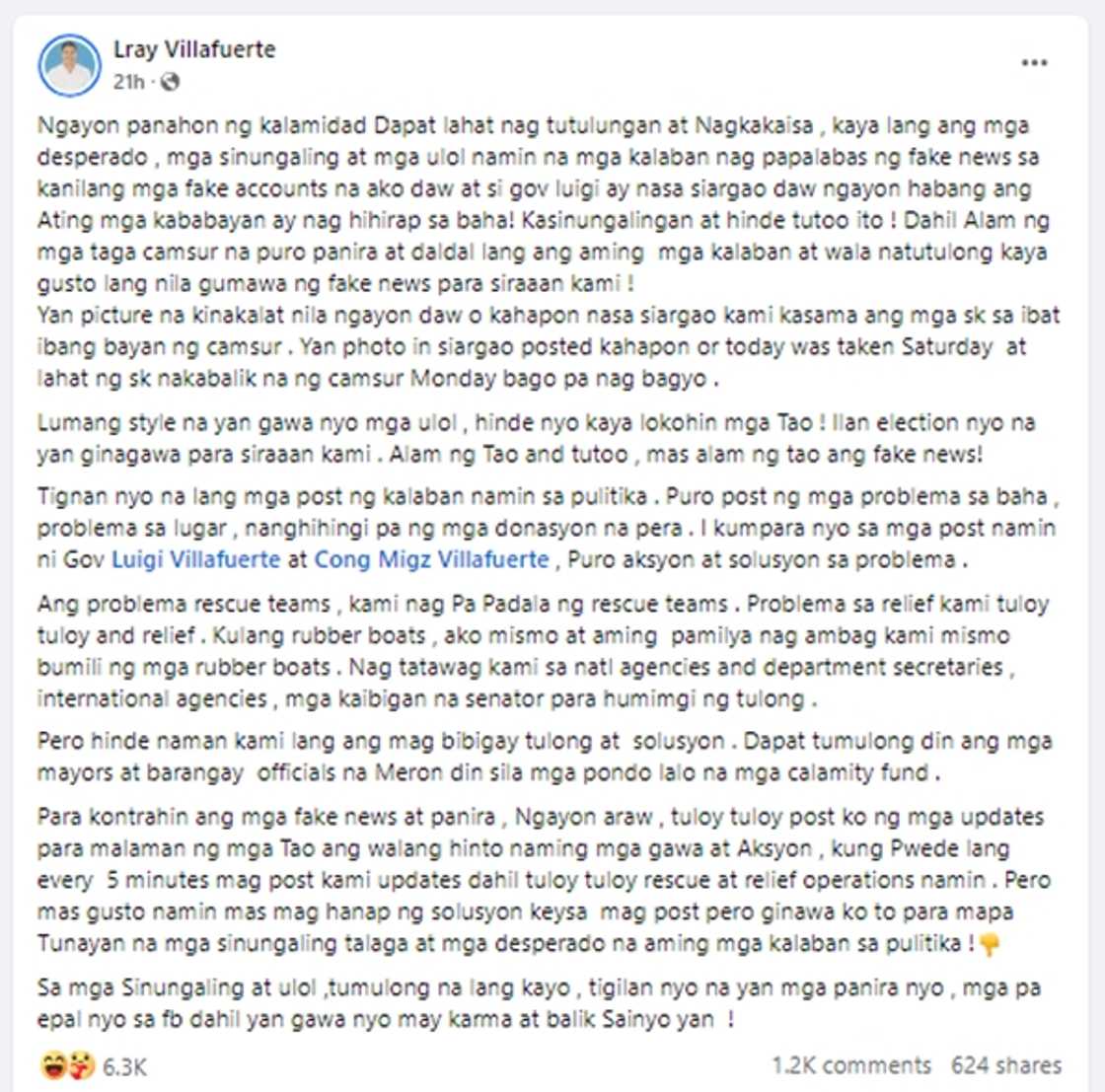 LRay Villafuerte, umalma sa mga "fake news" sa gitna ng Bagyong Kristine LRay Villafuerte, umalma sa mga "fake news" sa gitna ng Bagyong Kristine