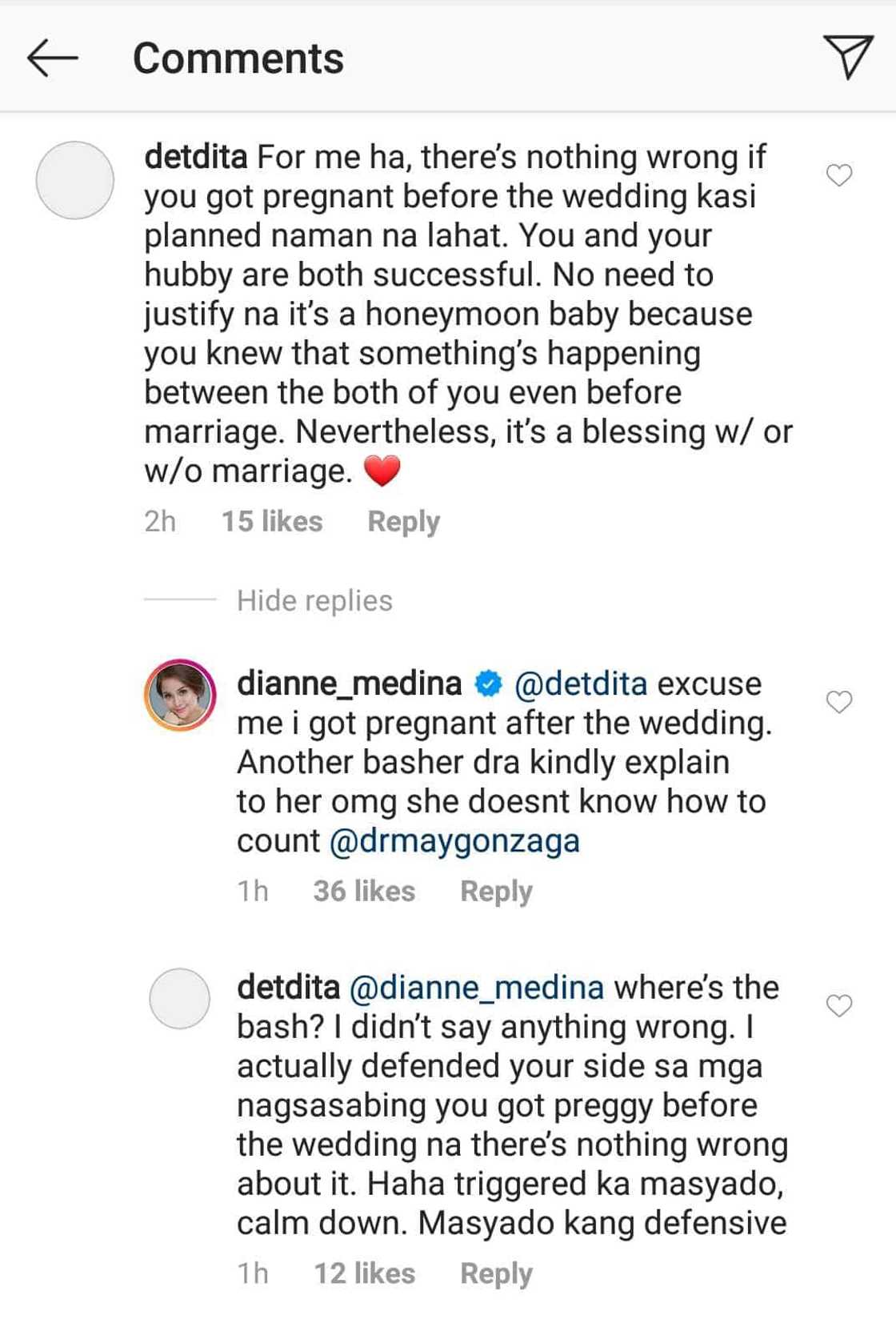 Diane Medina lambastes netizen who insinuated that she got pregnant before getting married