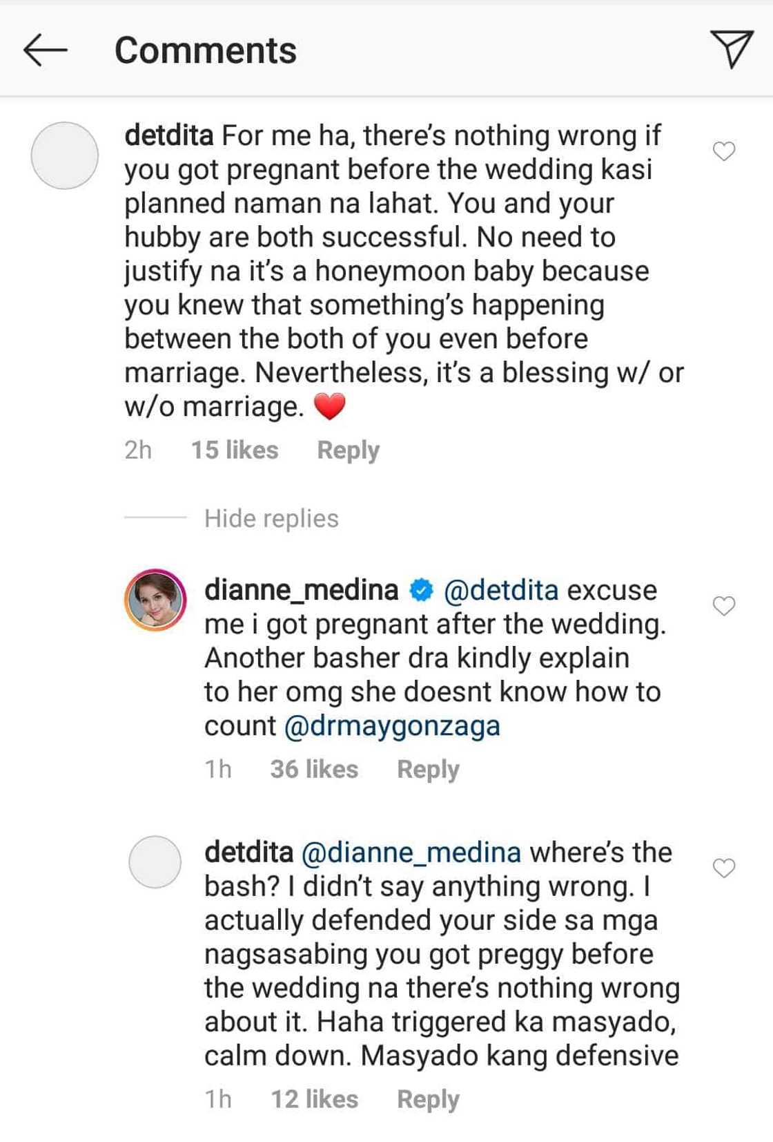 Diane Medina lambastes netizen who insinuated that she got pregnant before getting married Diane Medina lambastes netizen who insinuated that she got pregnant before getting married