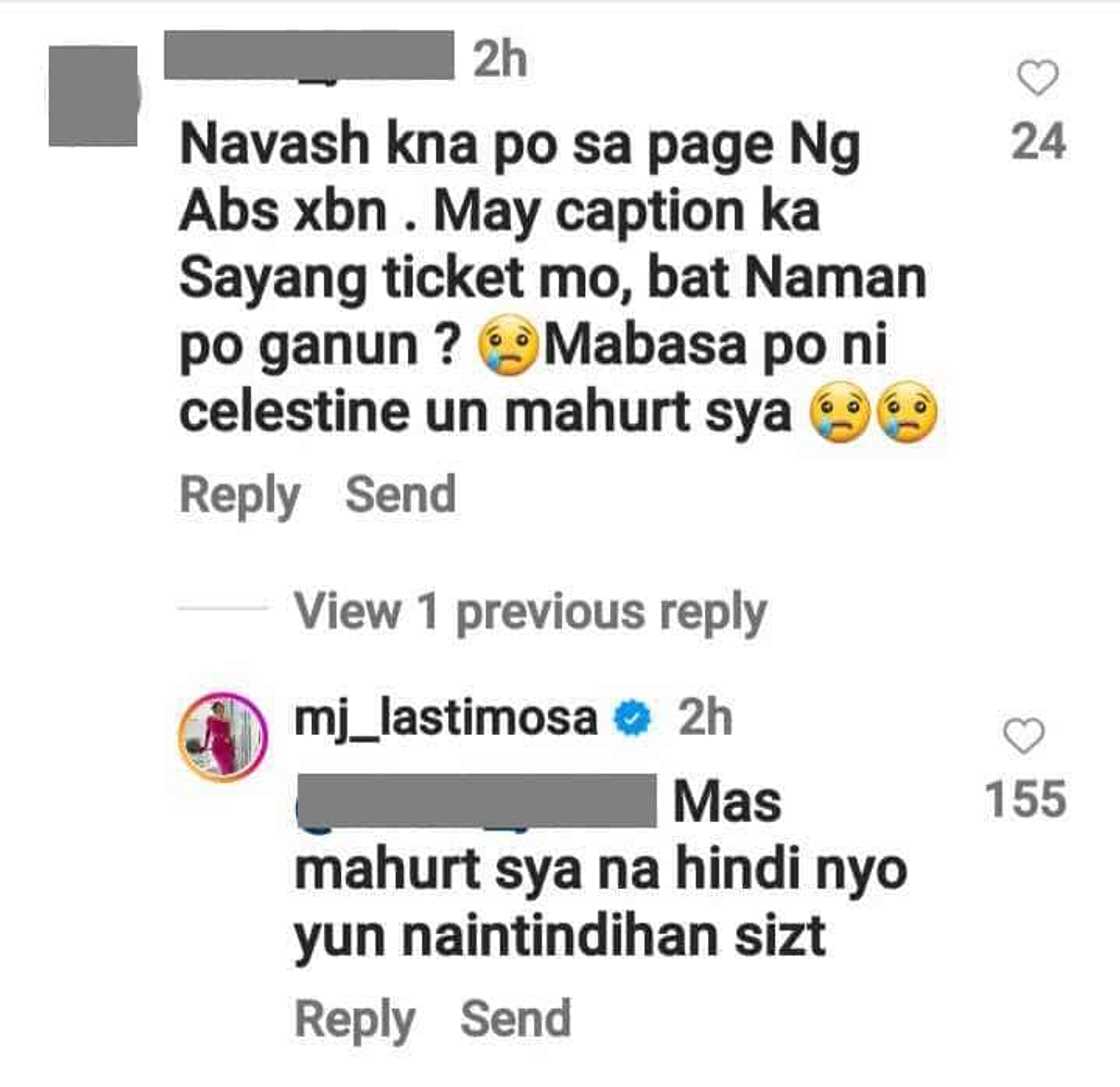 MJ Lastimosa matapos ma-bash ang “sayang ticket” post niya: “Sobrang walang comprehension ng mga tao here” MJ Lastimosa matapos ma-bash ang “sayang ticket” post niya: “Sobrang walang comprehension ng mga tao here”