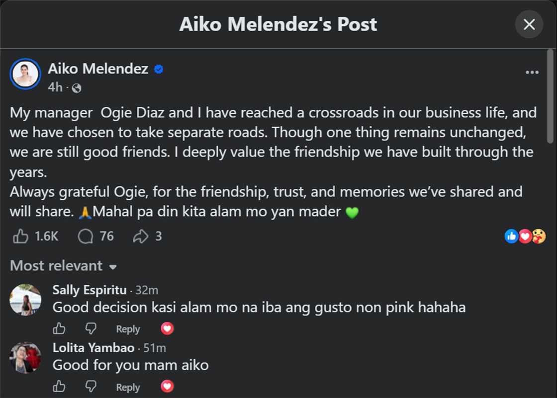 Aiko Melendez, binitawan si Ogie Diaz bilang manager; nag-iwan ng mensahe kay Mama Ogs
