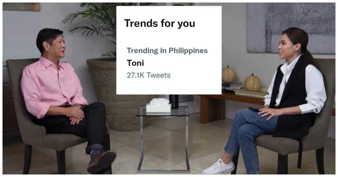 Toni Gonzaga, trending sa Twitter dahil umano sa interview niya kay Bongbong Marcos Toni Gonzaga, trending sa Twitter dahil umano sa interview niya kay Bongbong Marcos