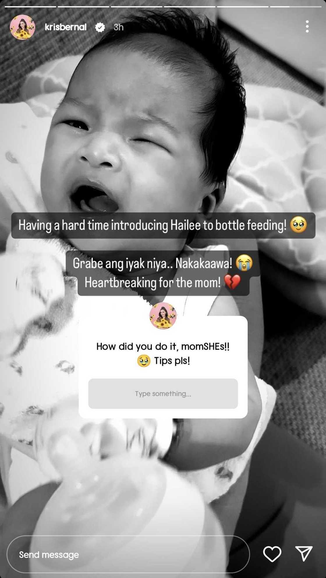 Kris Bernal, sinubukang i-bottle feed si Baby Hailee: "Grabe ang iyak niya"