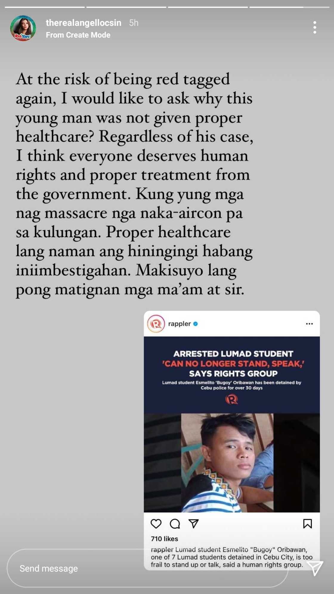 Angel Locsin, binatikos ang gobyerno: “Ba’t ‘di nabigyan ng karampatang lunas ang binatilyong Lumad?” Angel Locsin, binatikos ang gobyerno: “Ba’t ‘di nabigyan ng karampatang lunas ang binatilyong Lumad?”