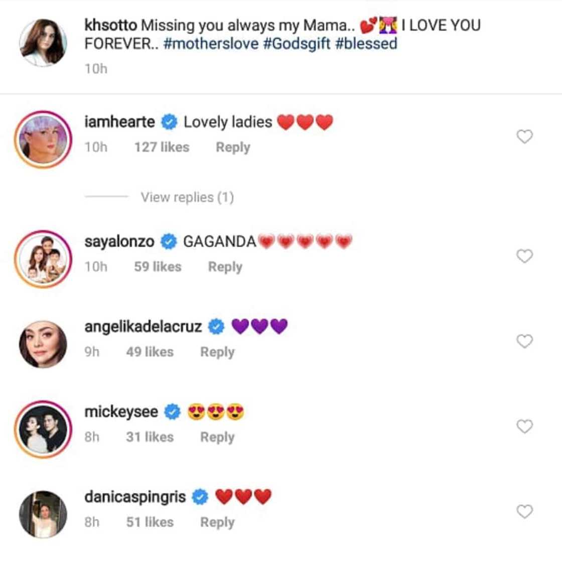 Danica Sotto, Heart Evangelista react to Kristine Hermosa's touching post for her mom Danica Sotto, Heart Evangelista react to Kristine Hermosa's touching post for her mom