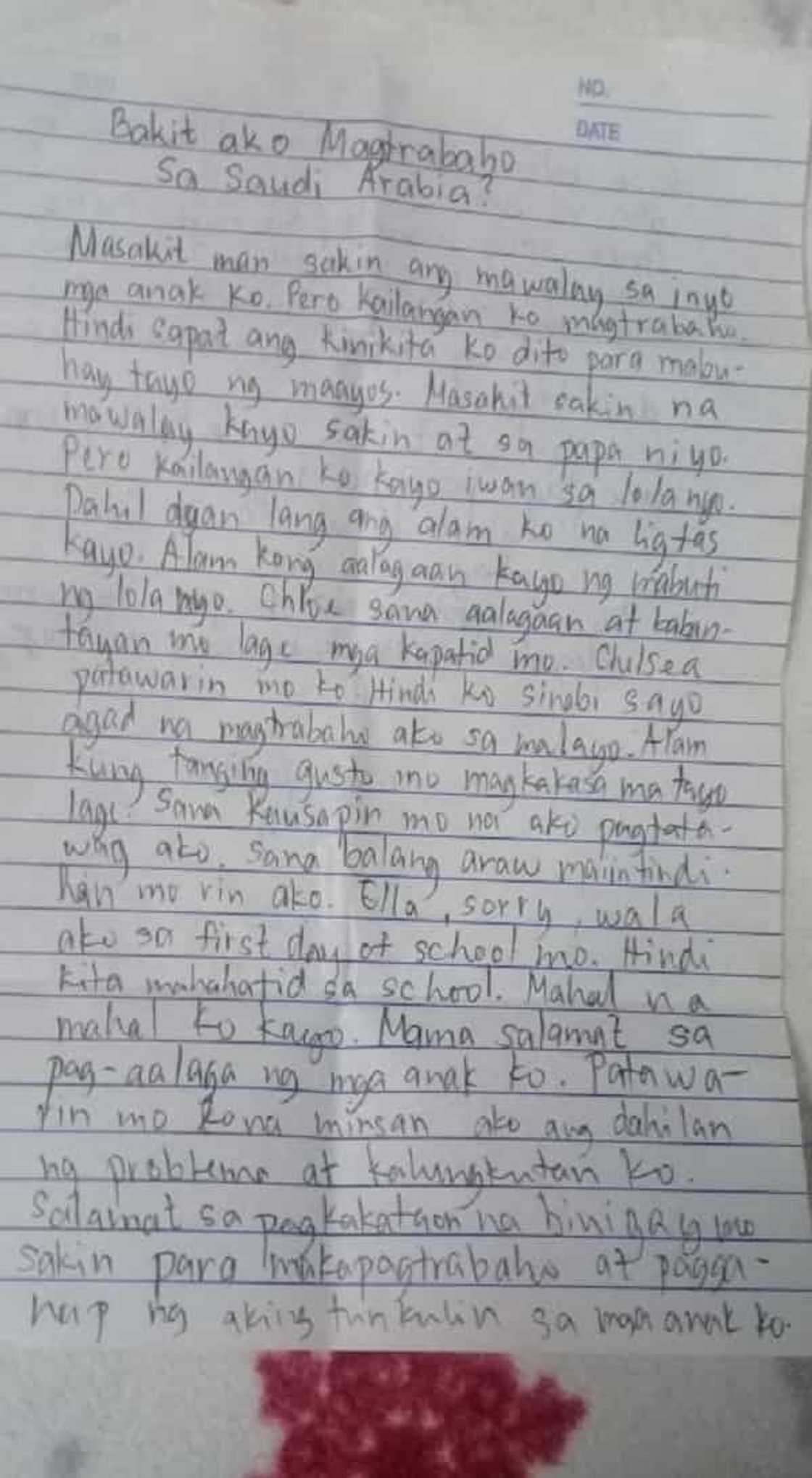 Nanay na OFW, may nakakaiyak na sulat para sa mga anak na naiwan sa Pinas Nanay na OFW, may nakakaiyak na sulat para sa mga anak na naiwan sa Pinas