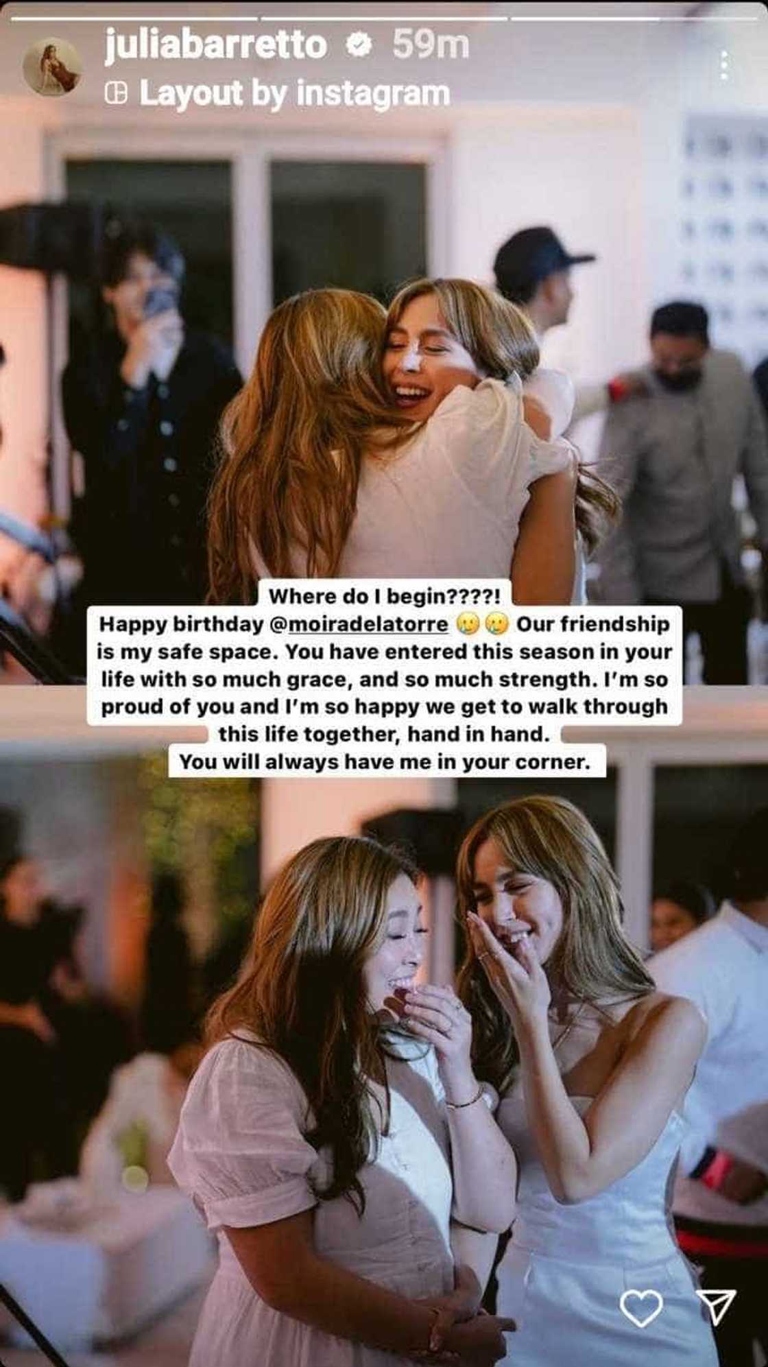 Julia Barretto pens heartfelt birthday message for Moira dela Torre Julia Barretto pens heartfelt birthday message for Moira dela Torre