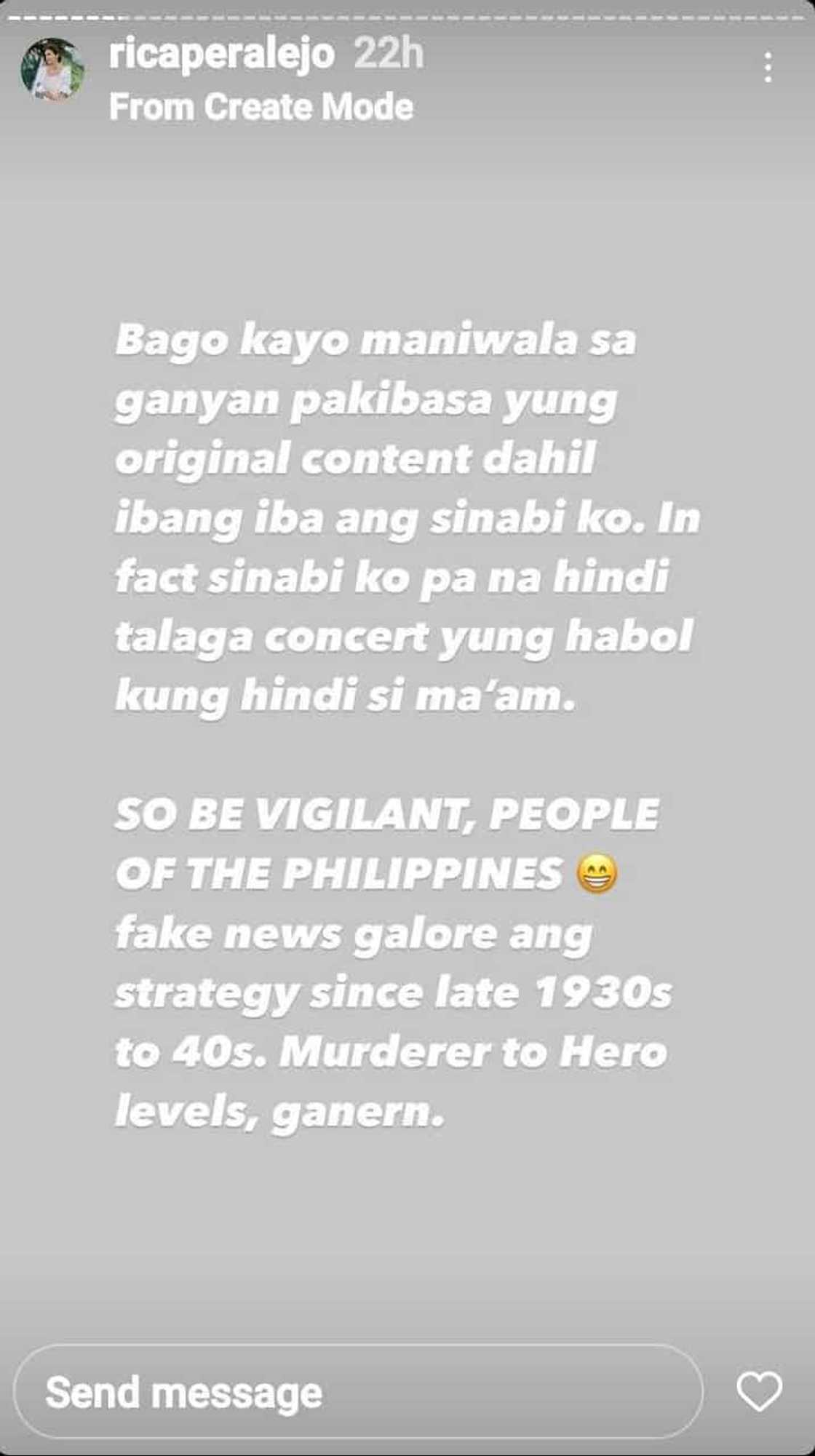 Rica Peralejo debunks tabloid’s headline mentioning her: “ibang-iba ang sinabi ko” Rica Peralejo debunks tabloid’s headline mentioning her: “ibang-iba ang sinabi ko”