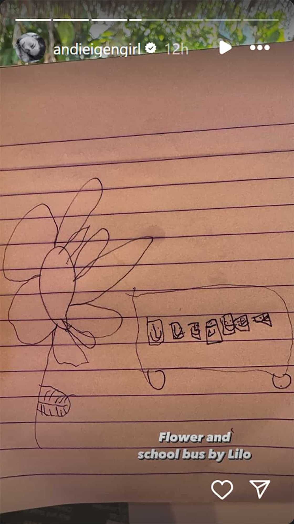 Andi Eigenmann, ibinida ang drawing ng anak na si Lilo: “Flower and school bus” Andi Eigenmann, ibinida ang drawing ng anak na si Lilo: “Flower and school bus”