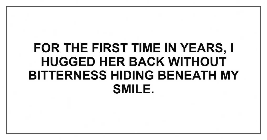For the first time in years, I hugged her back without bitterness hiding beneath my smile.