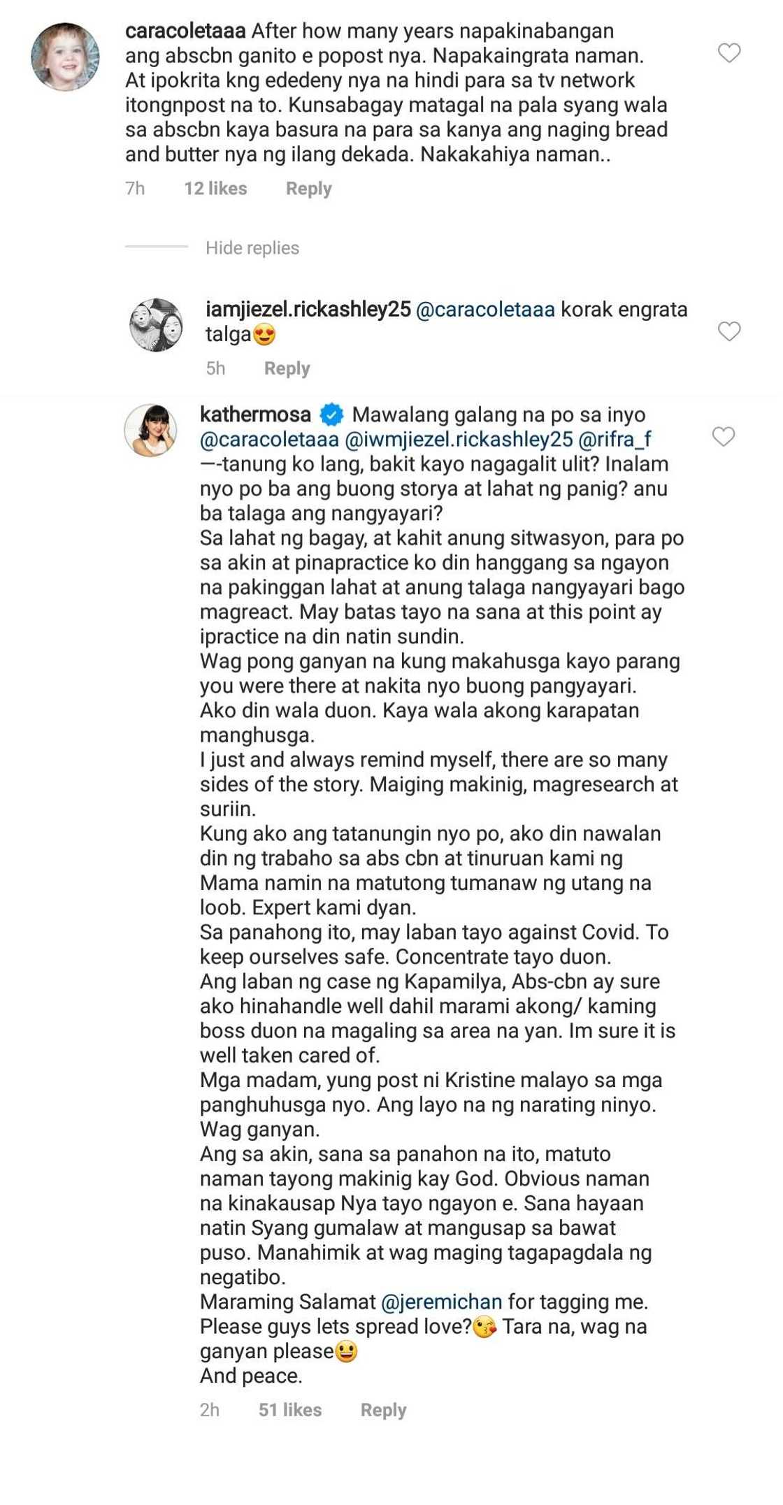 Kristine Hermosa gets accused of siding against ABS-CBN; her sister reacts