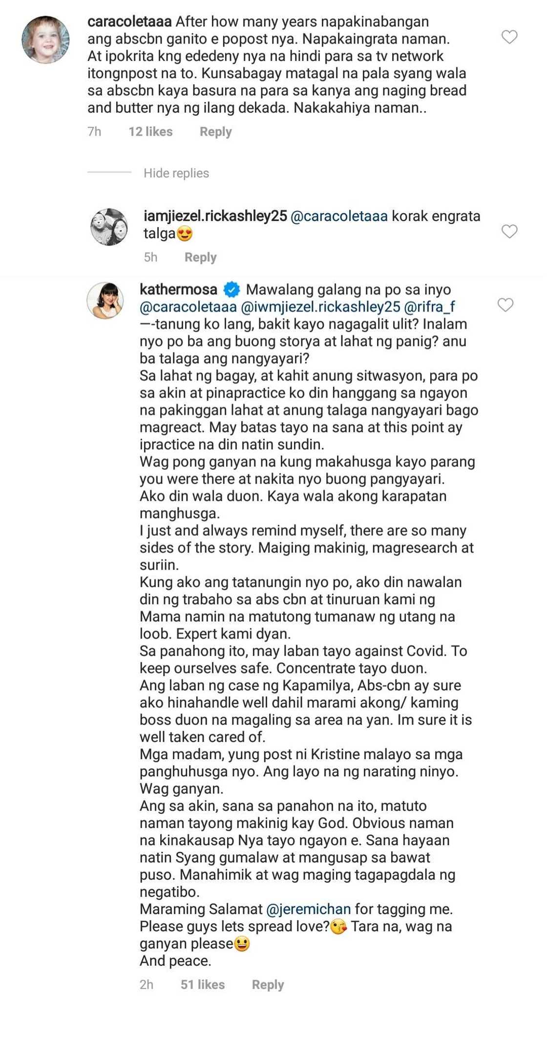 Kristine Hermosa gets accused of siding against ABS-CBN; her sister reacts Kristine Hermosa gets accused of siding against ABS-CBN; her sister reacts