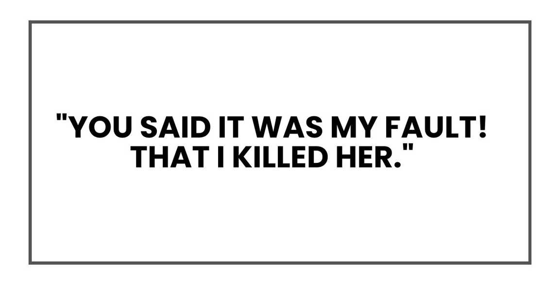 "You said it was my fault! That I killed her." "You said it was my fault! That I killed her."