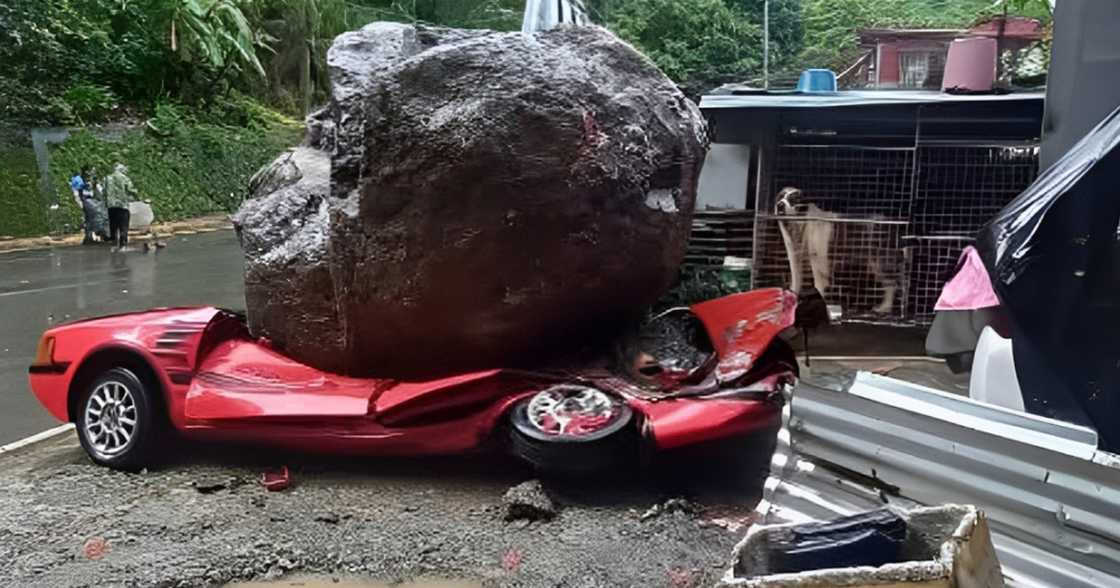 CCTV captures giant boulder crushing Baguio home & car; dog tragically dies CCTV captures giant boulder crushing Baguio home & car; dog tragically dies