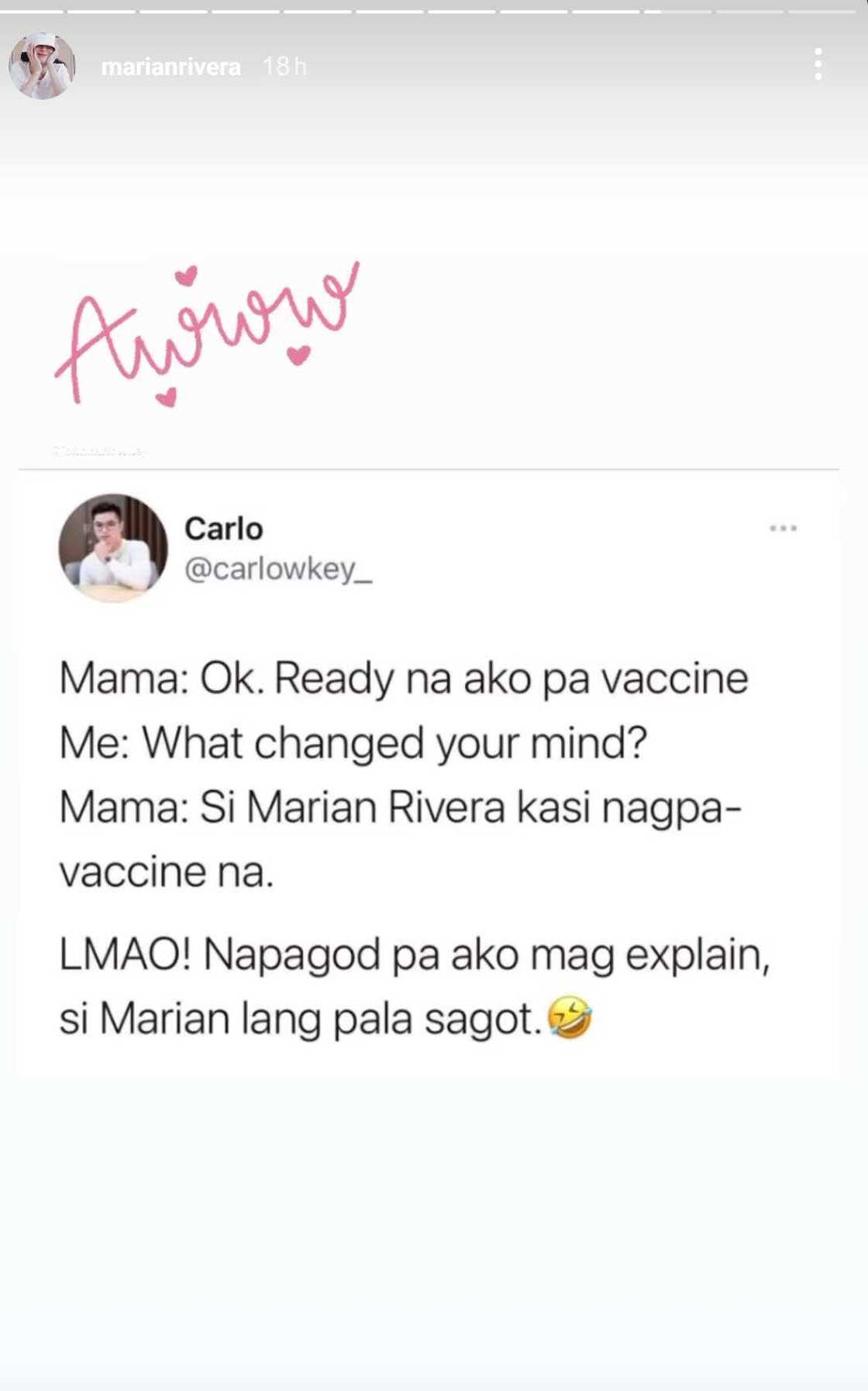 Marian Rivera inspires senior citizen to get vaccinated against COVID-19 Marian Rivera inspires senior citizen to get vaccinated against COVID-19