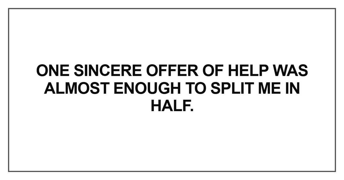 One sincere offer of help was almost One sincere offer of help was almost