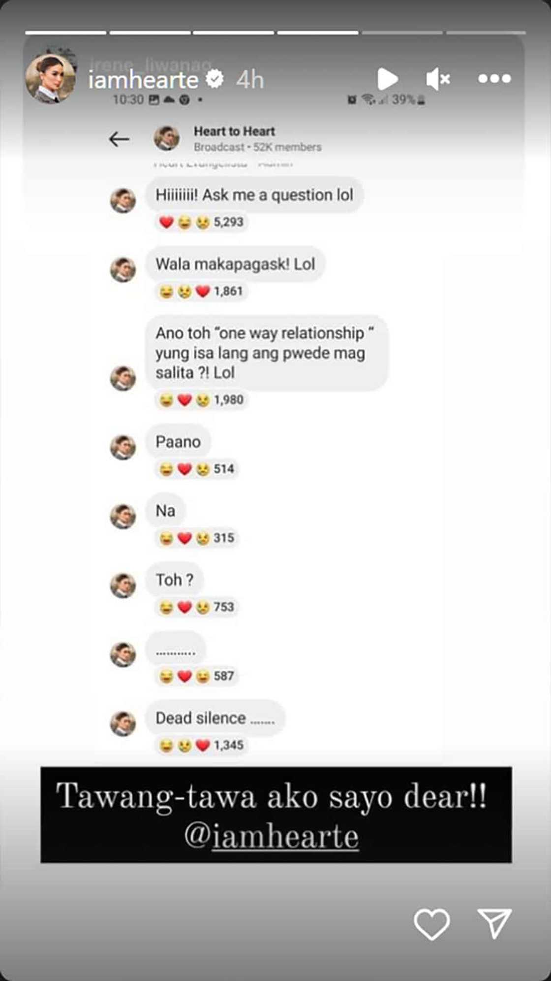 Heart Evangelista, tinawanan sarili dahil walang nag-join Q&A channel niya: “Ano toh, one way relationship?” Heart Evangelista, tinawanan sarili dahil walang nag-join Q&A channel niya: “Ano toh, one way relationship?”