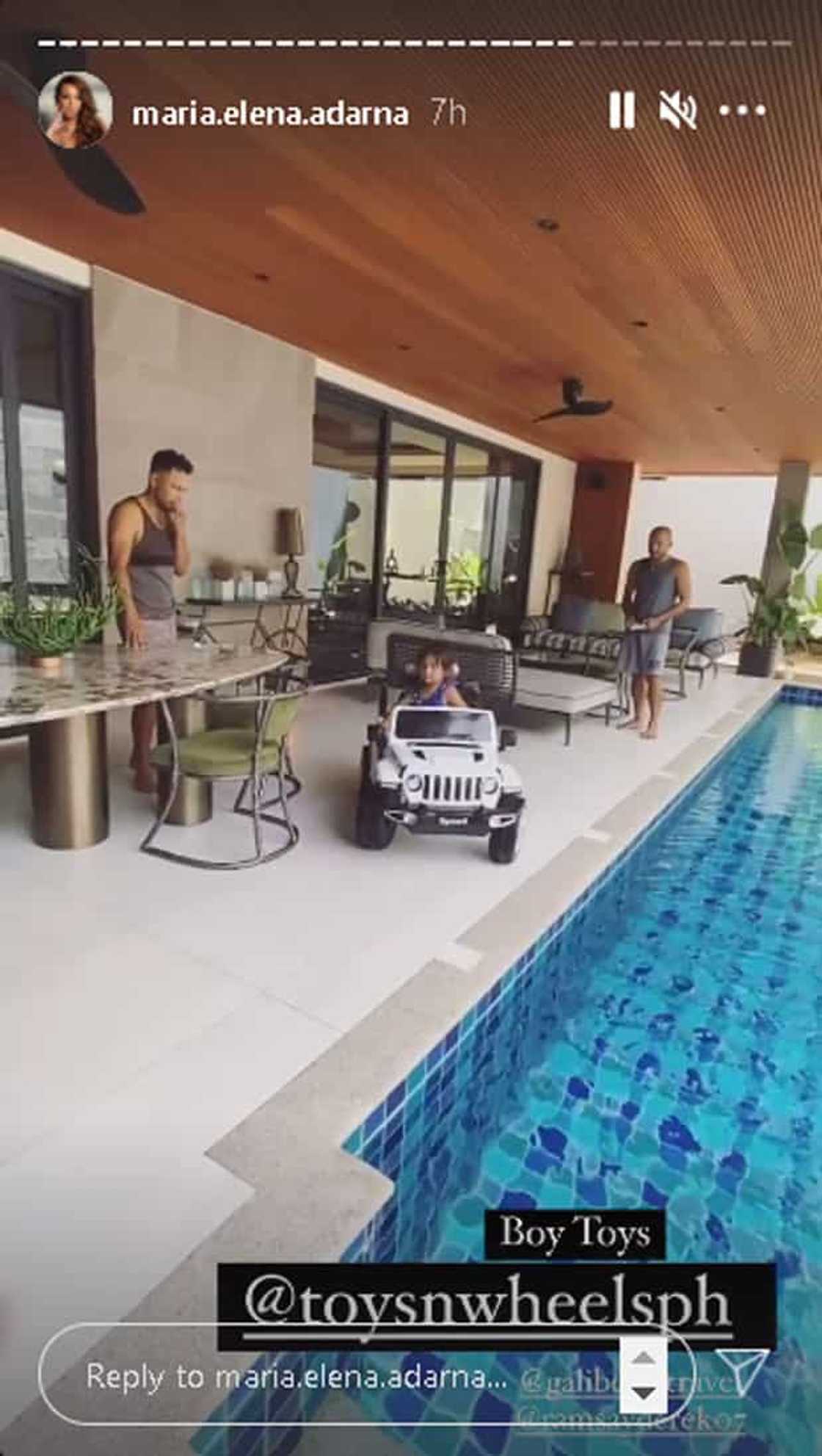 Derek Ramsay gives Elias giant remote control car, labels it: "From Tito D" Derek Ramsay gives Elias giant remote control car, labels it: "From Tito D"