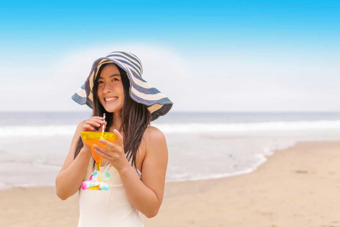 A woman relaxing in the beach