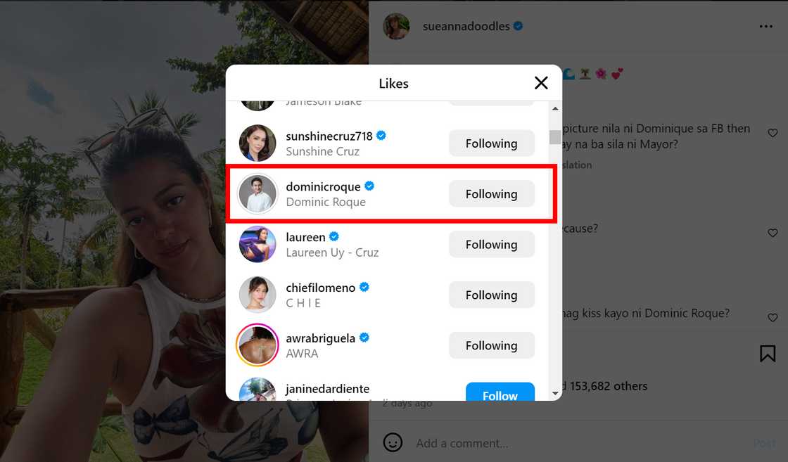 Dominic Roque, pinusuan ang mga binahaging pictures ni Sue Ramirez Dominic Roque, pinusuan ang mga binahaging pictures ni Sue Ramirez