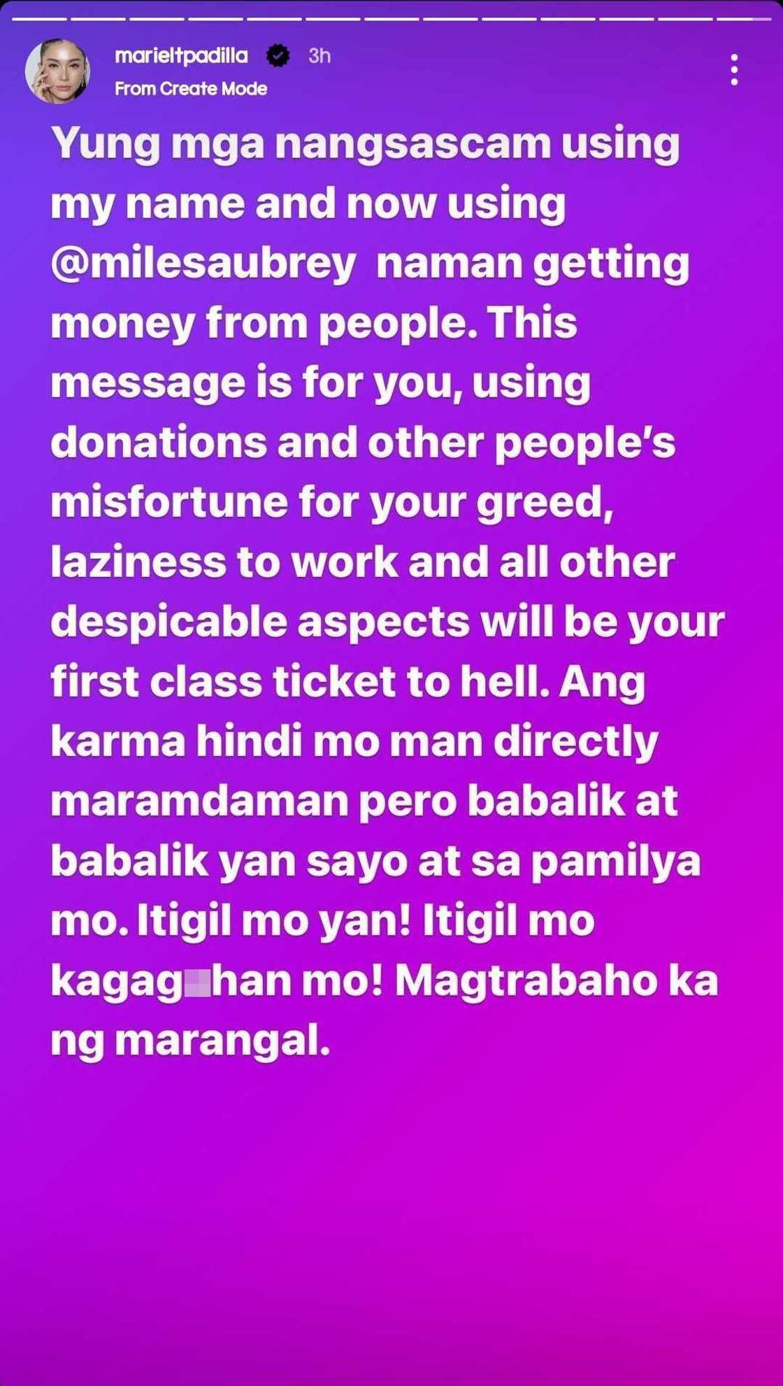 Mariel Padilla, napamura dahil sa mga scammers na gumagamit sa pangalan niya