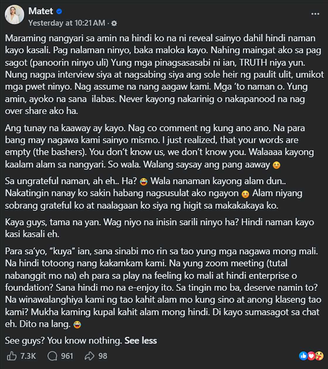 Matet de Leon, may matinding resbak sa tinawag niyang mga tunay na kaaway Matet de Leon, may matinding resbak sa tinawag niyang mga tunay na kaaway
