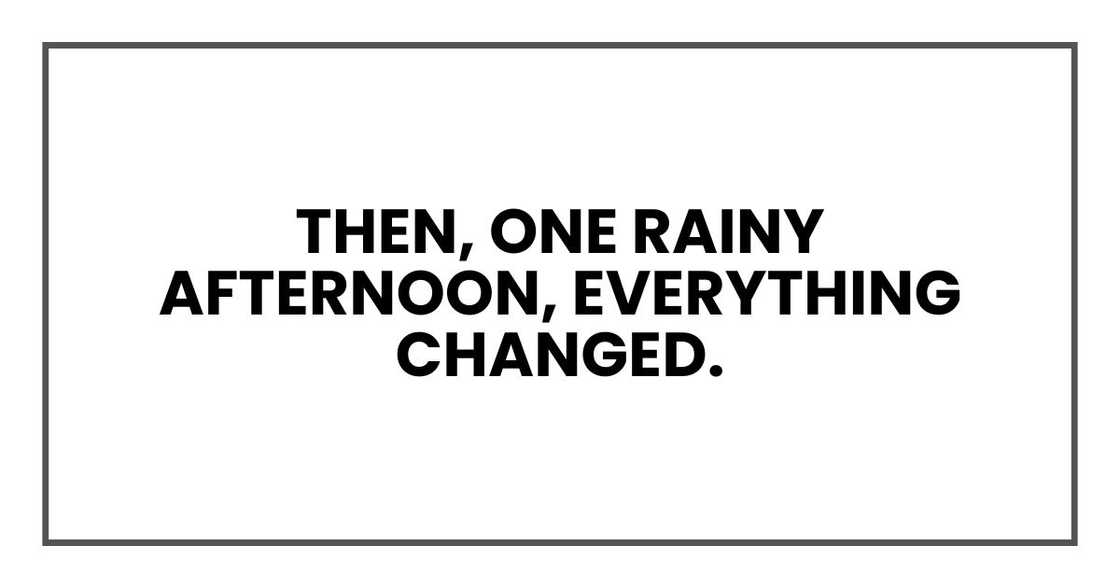 Then, one rainy afternoon, everything changed. Then, one rainy afternoon, everything changed.