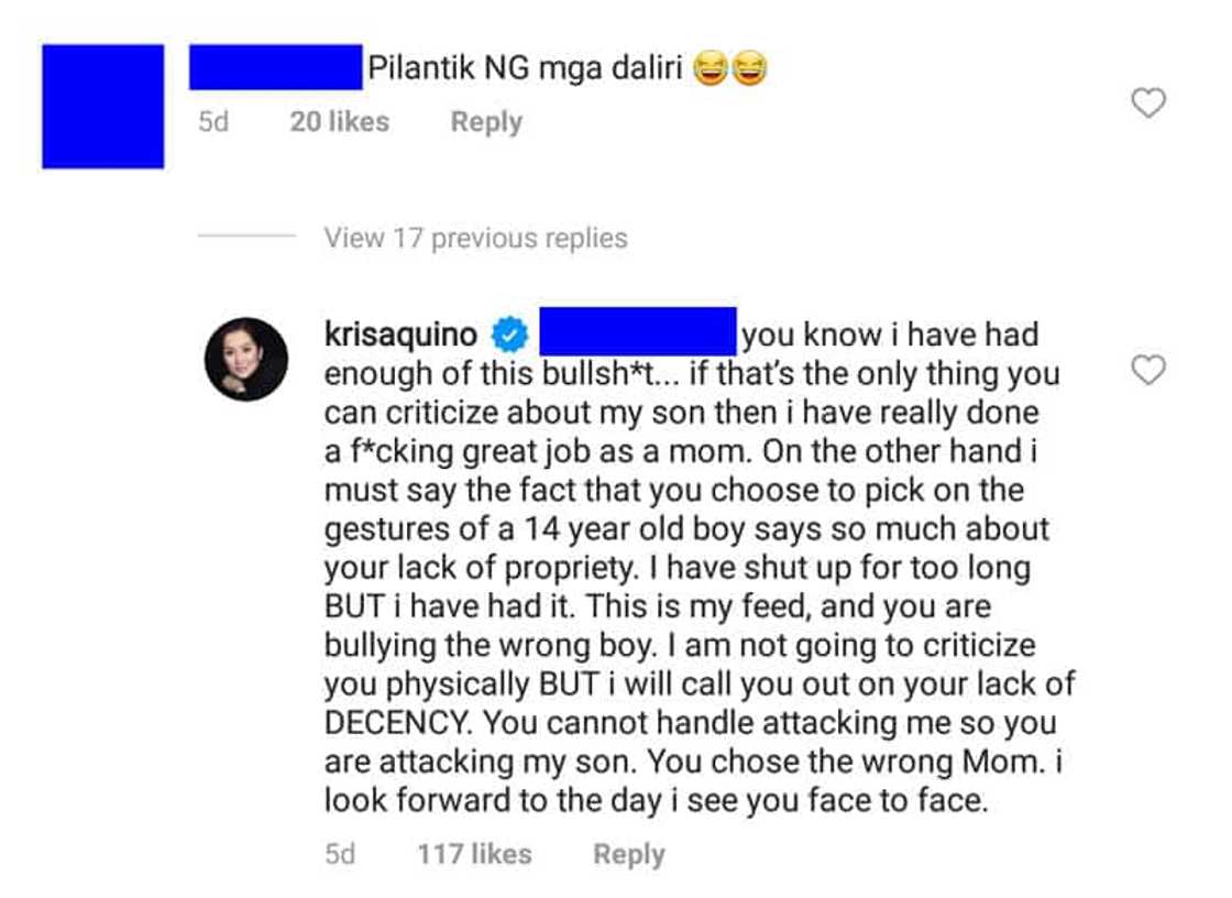 Kris Aquino, binanatan ang basher na kinutya ang "pilantik ng kamay" ni Bimby: "I've had enough"