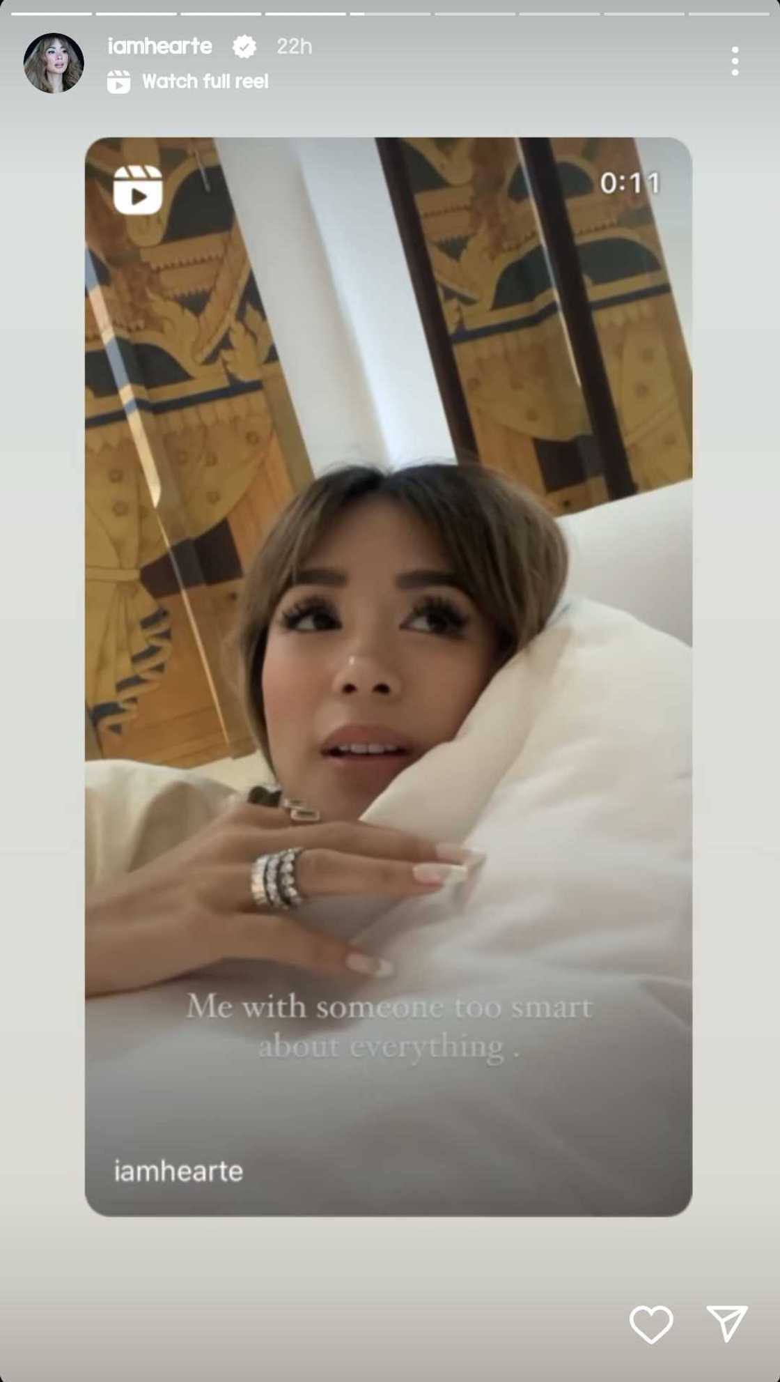 Heart Evangelista reposts old video about "someone too smart" online Heart Evangelista reposts old video about "someone too smart" online