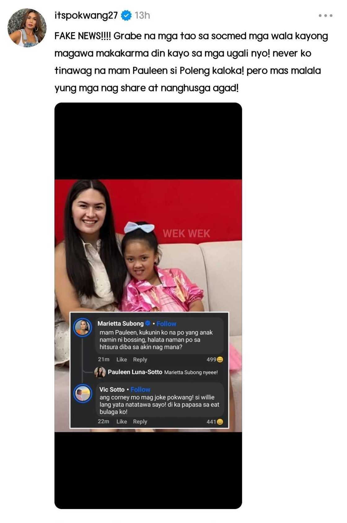Pokwang, umalma sa fake news ukol sa kanila ni Pauleen Luna: "Kaloka!" Pokwang, umalma sa fake news ukol sa kanila ni Pauleen Luna: "Kaloka!"
