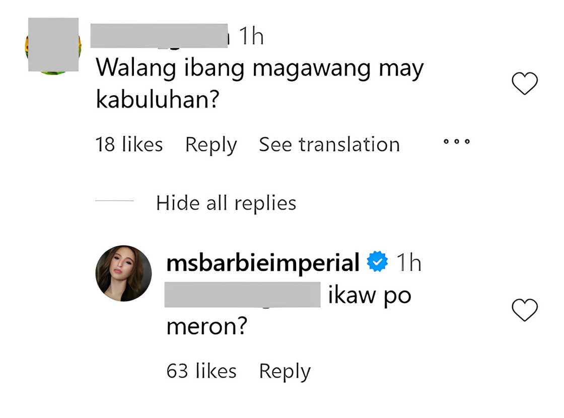 Barbie Imperial, sinagot ang basher na sinabihan siya ng “walang ibang magawang may kabuluhan”