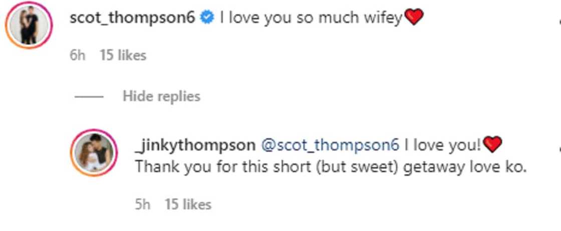 Jinky Serrano thanks husband Scottie Thompson for their "short but sweet" vacation Jinky Serrano thanks husband Scottie Thompson for their "short but sweet" vacation