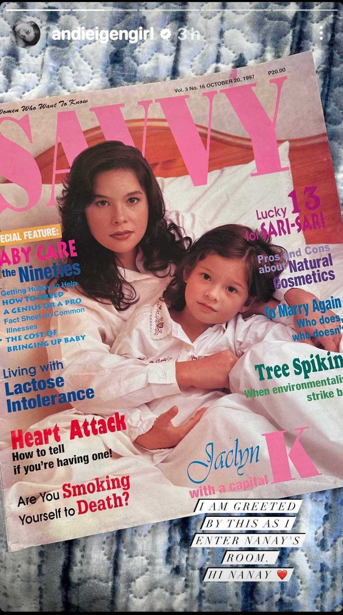 Andi Eigenmann, ibinahagi ang nakitang magazine at mga larawan sa kwarto ni Jaclyn Jose