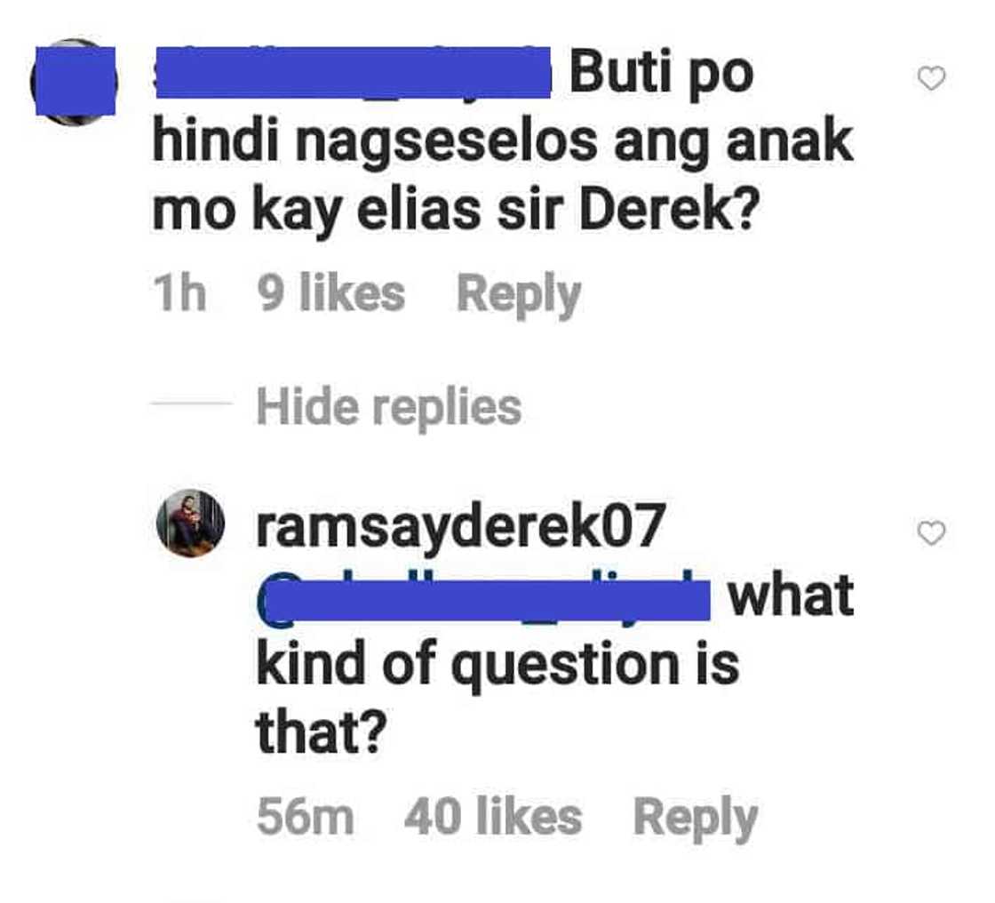 Derek Ramsay shuts down netizen’s “buti hindi nagseselos ang anak mo” comment Derek Ramsay shuts down netizen’s “buti hindi nagseselos ang anak mo” comment