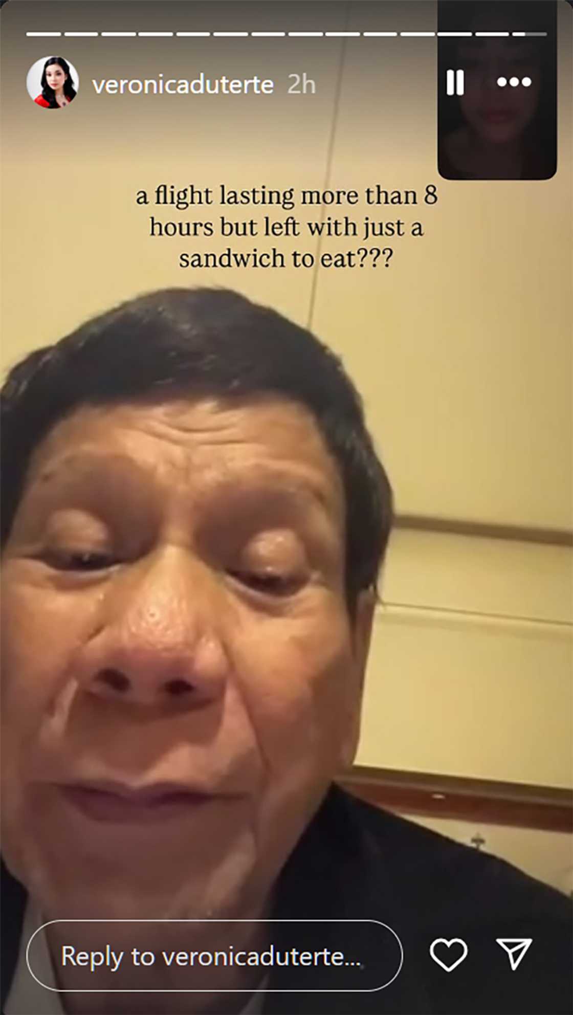 Kitty Duterte, umalma sa ibinigay na sandwich kay FPRRD sa eroplano