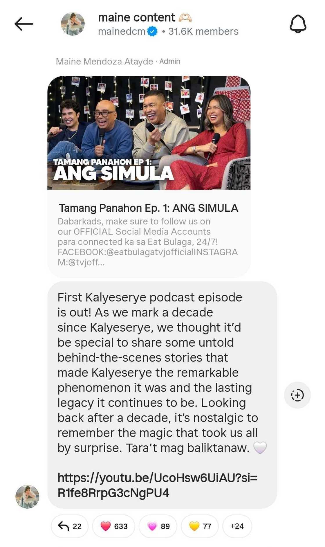Maine Mendoza hopes she isn't misunderstood in podcast; talks about Alden Richards' absence